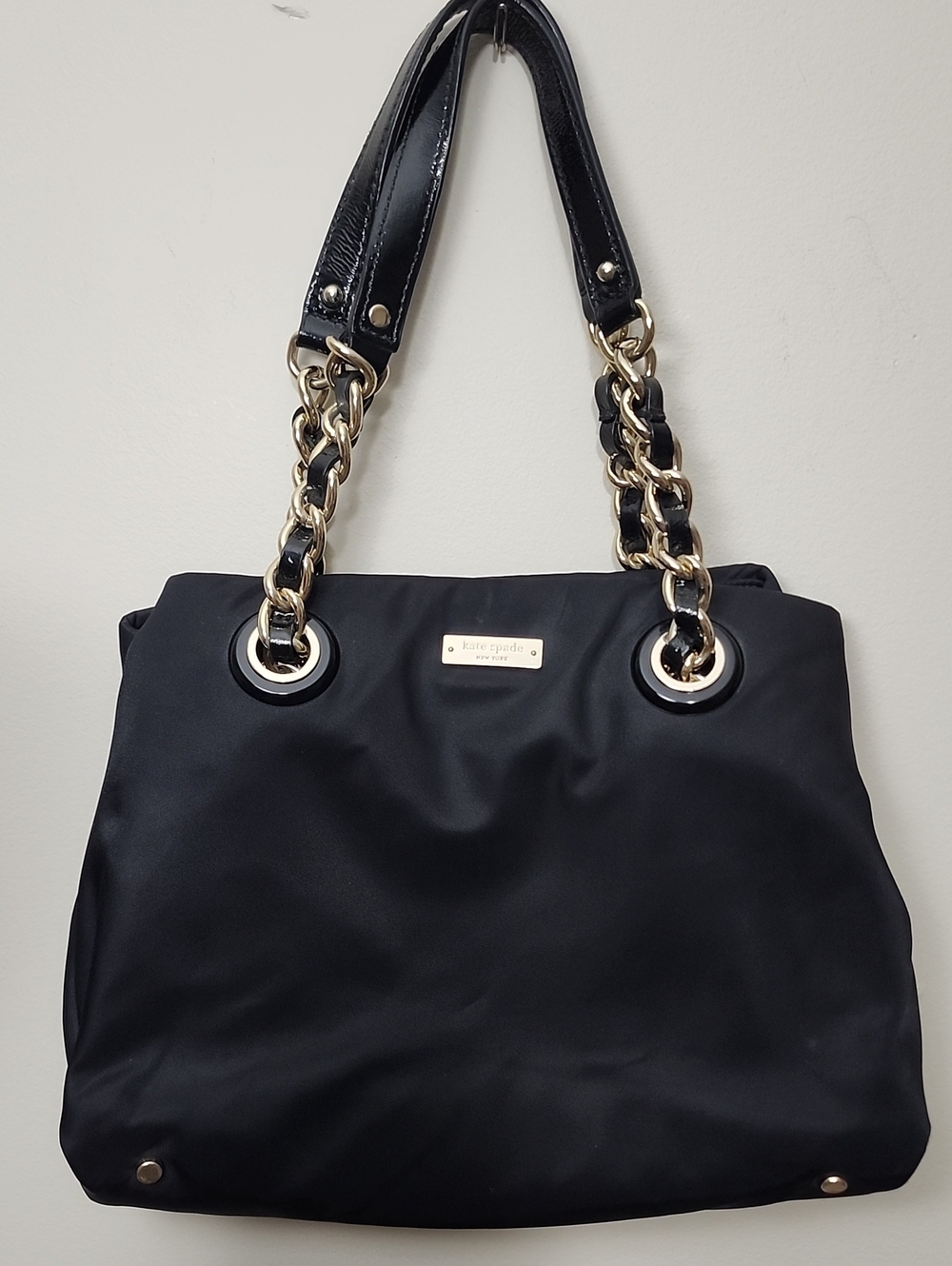 Kate Spade Lindenwood Elena Black Nylon Chain Med Tote Bag Y2K Classic Neutral